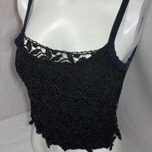 Womens Black Tank Top Awesome Wear Spaghetti Strap Two Pieces Lace Size XL
